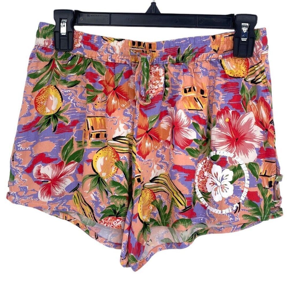 LF The Brand Womens Small Shorts Multicolor Floral Rayon Tropical Logo Cut Out